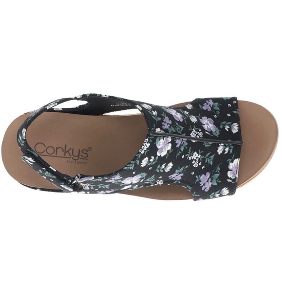 Corkys Carley Womens Black Floral Wedge Sandals Slingback Size 10 NEW - Picture 10 of 12